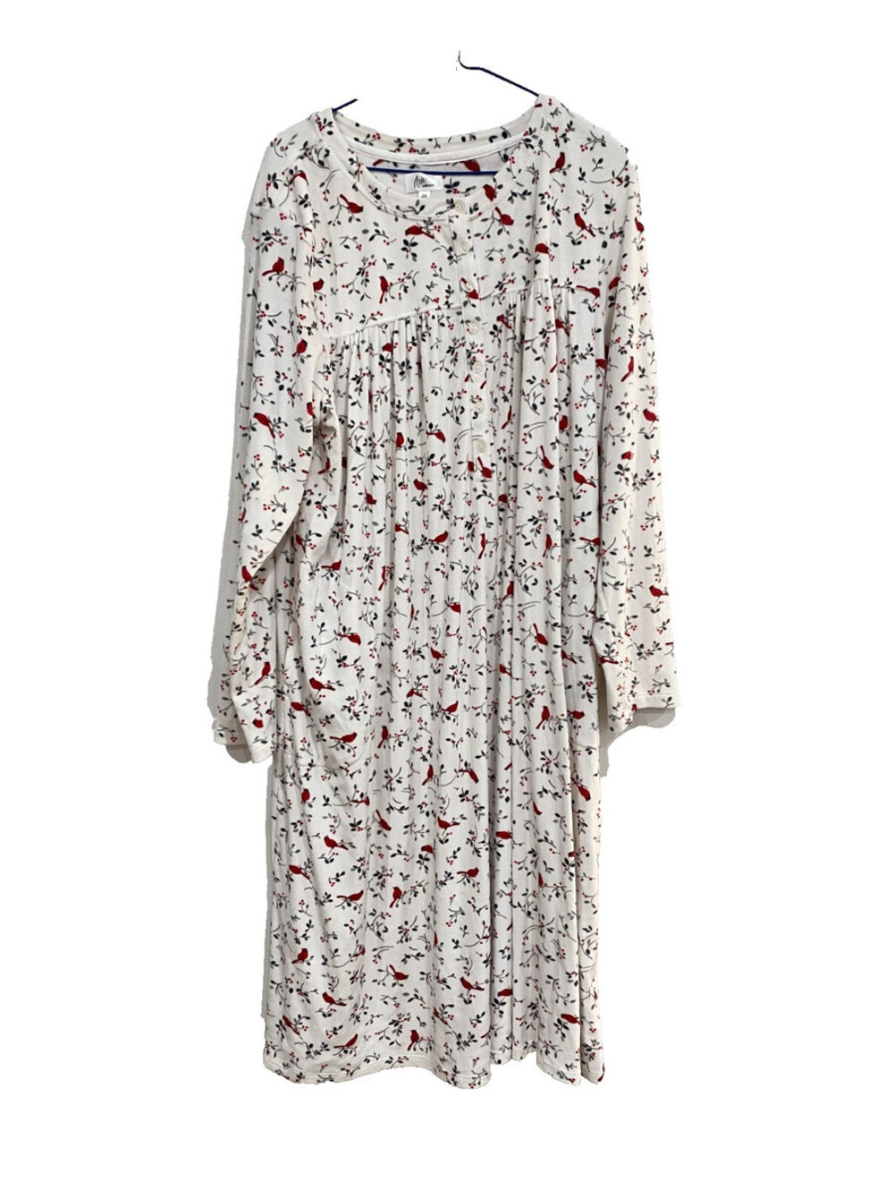 Aria Collection Nightgown Womens Size 2XL Red Cardinal Bird Fleece Pockets Cozy